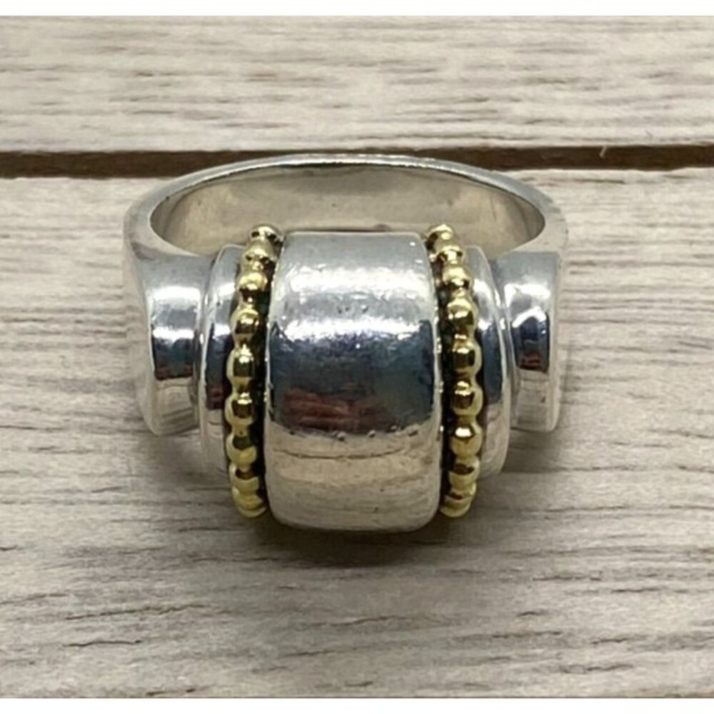 Lagos Caviar sterling Silver 18k Dome ring size 7